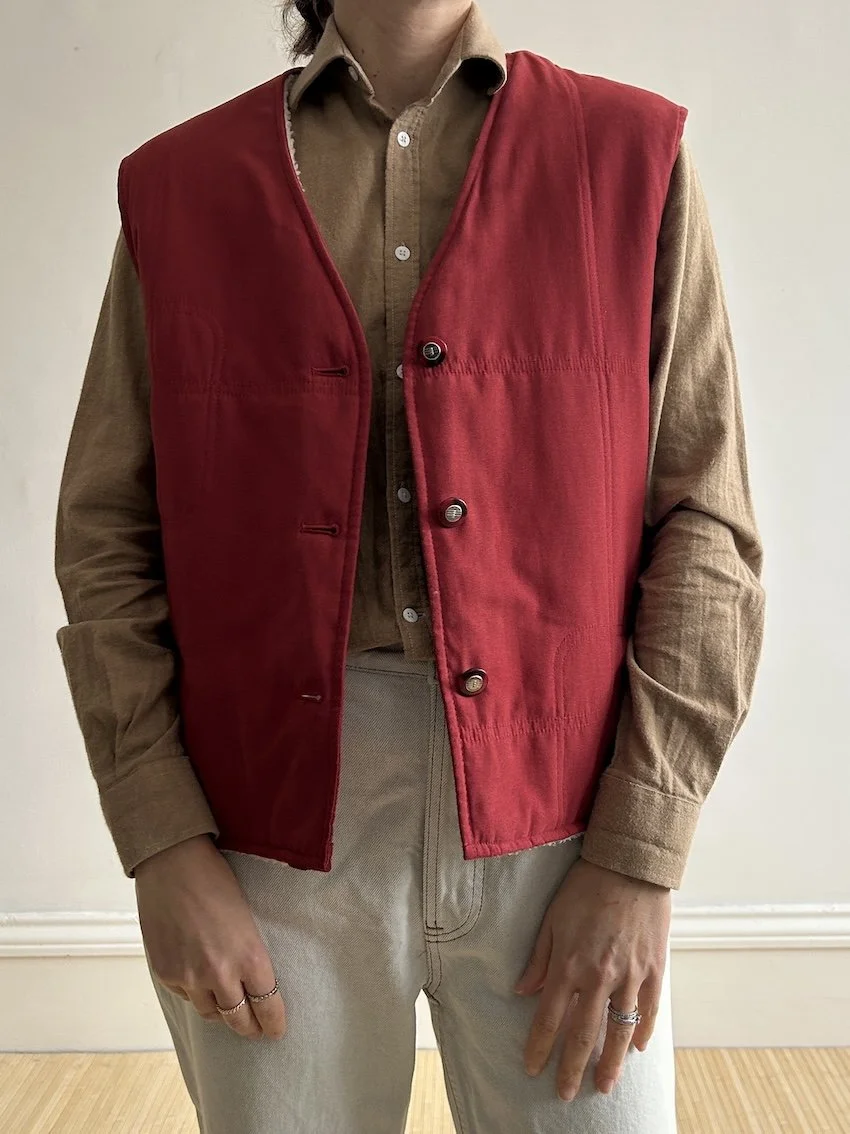 Vintage Red And Teddy Thick Gilet Size M
