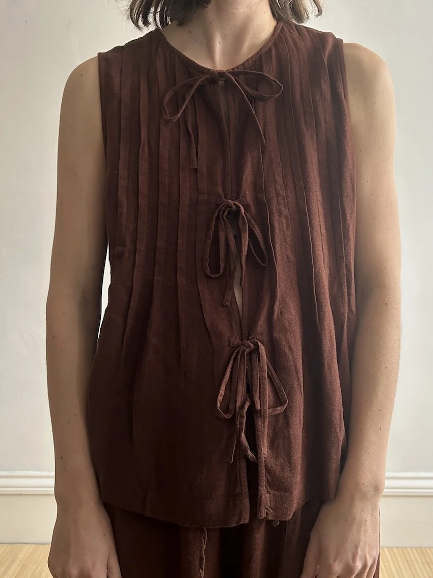 Nobody's Child Brown Linen Mix Tie Top Size 12