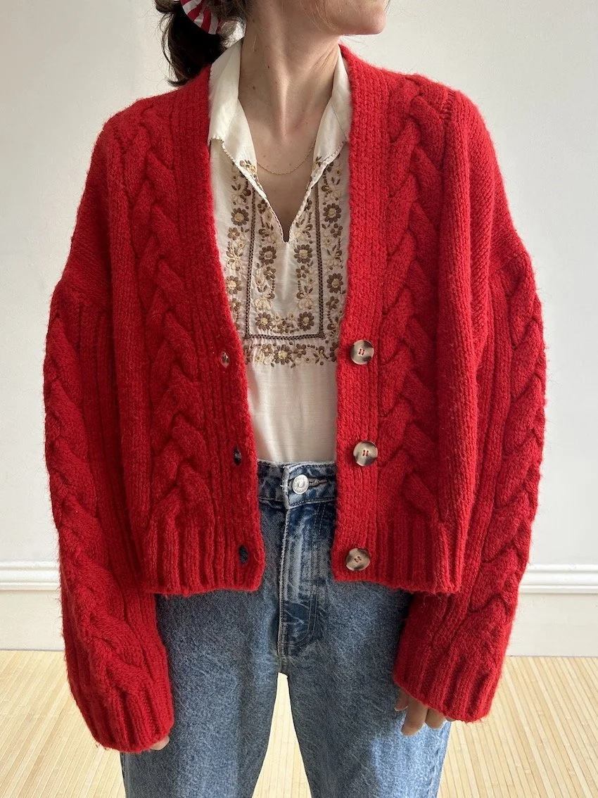 Mango Red Chunky Knit Cardigan Size L