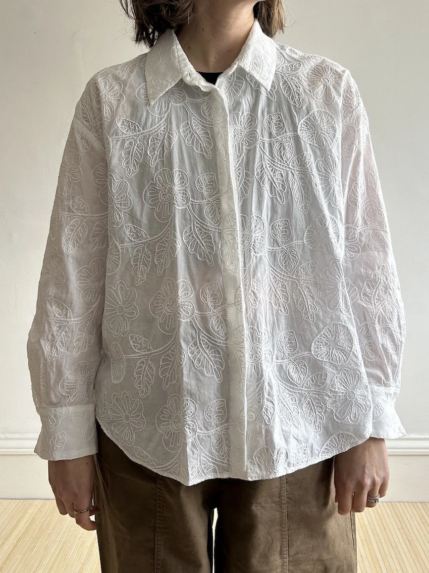 Zara White Embroidered Shirt Size L