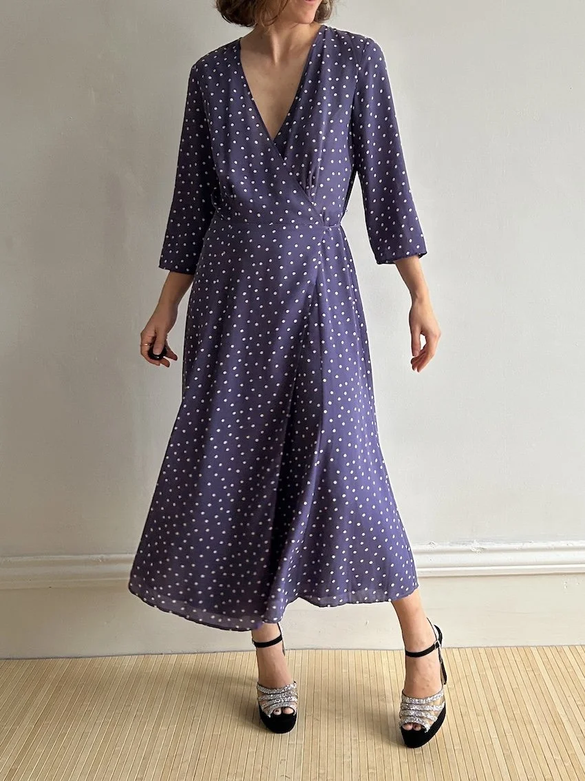 Mango Light Purple Polka Dot Wrap Dress Size M
