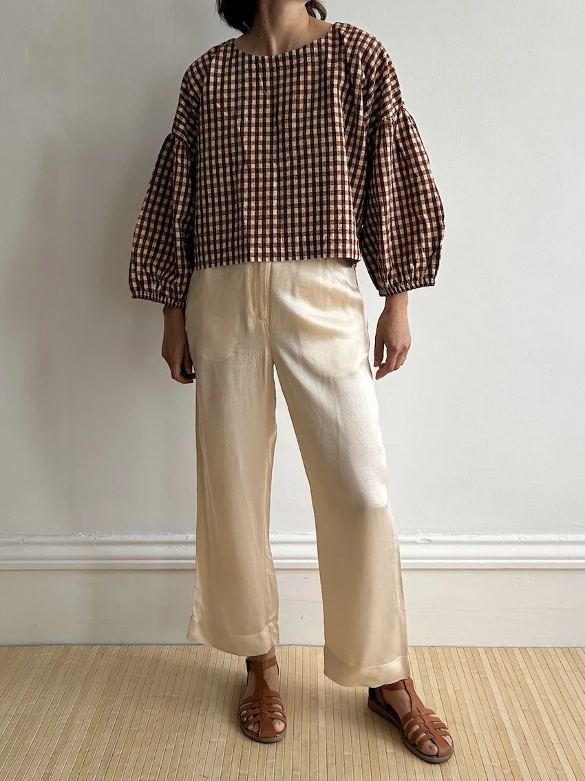 American Vintage Ivory Satin Seersucker Trousers Size S