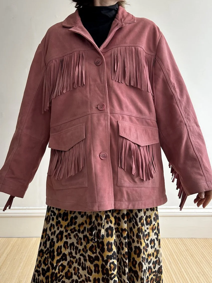 ASOS Design Pink Suede Tassel Jacket Size M
