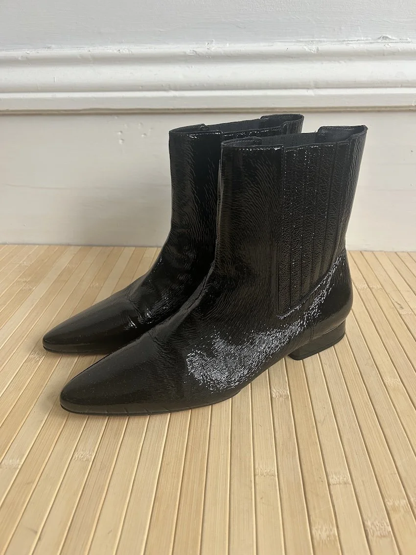 Kenzo Crinkled Patent Wide Ankle Boots Size 7