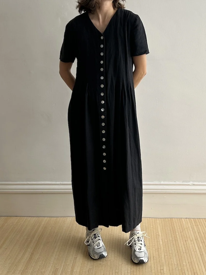 Vintage Orvis Black Linen Midi Dress Size M