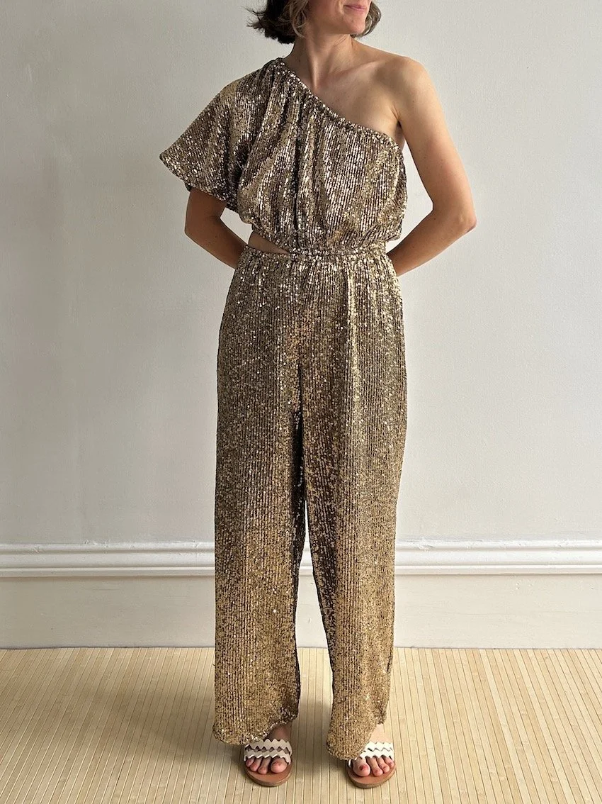 River Island Gold Sequin Jumpsuit Size 8