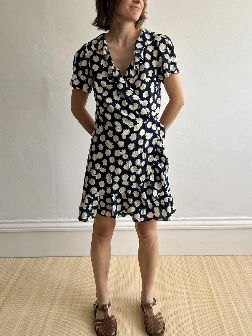 Réalisation 100% Silk Blue Daisy Ruffle Mini Dress Size XL