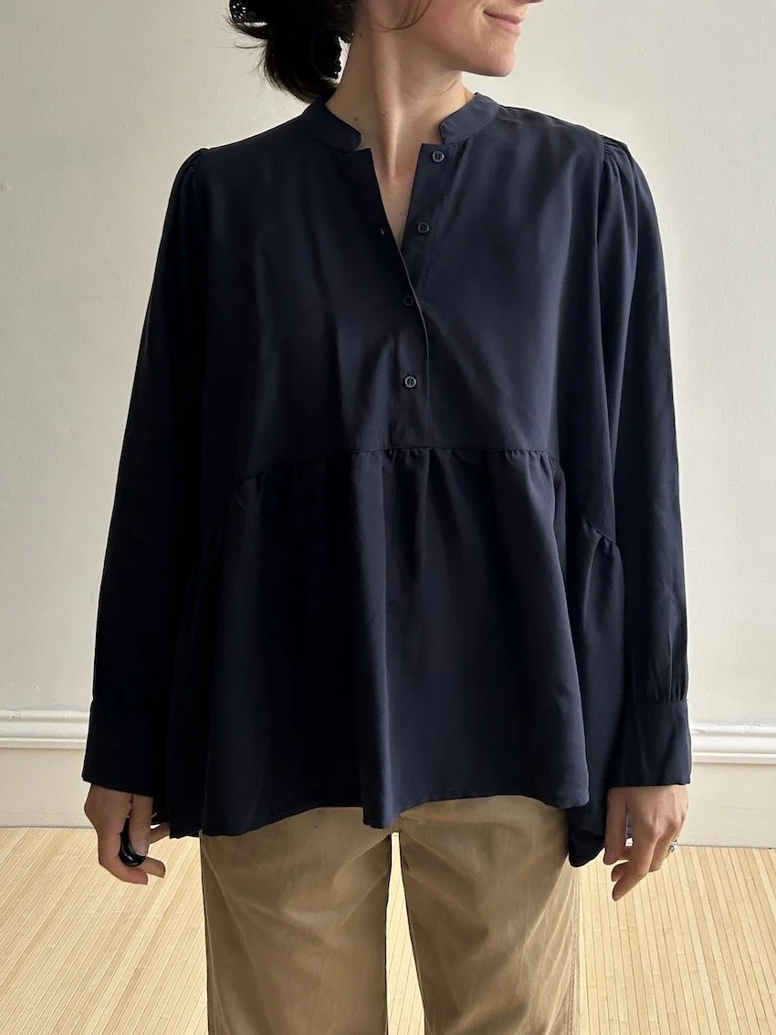 Humility Navy Ruffle Blouse Size 12