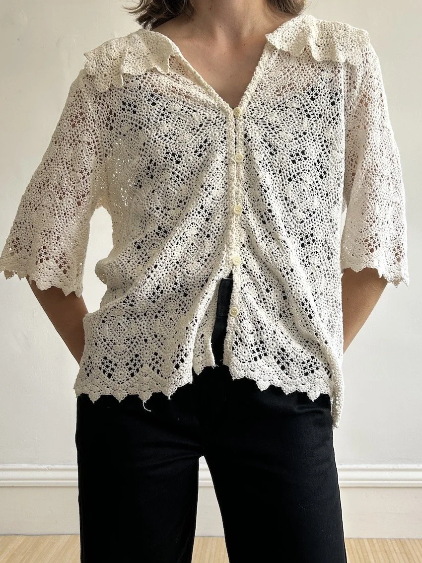 Arket Cream Lace Short Sleeve Cardigan Size M