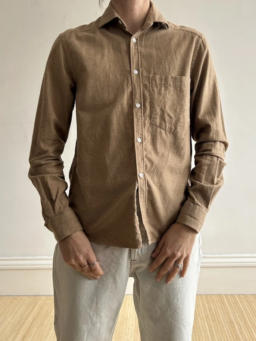 With Nothing Underneath Caramel Fine Brushed Shirt Size 8