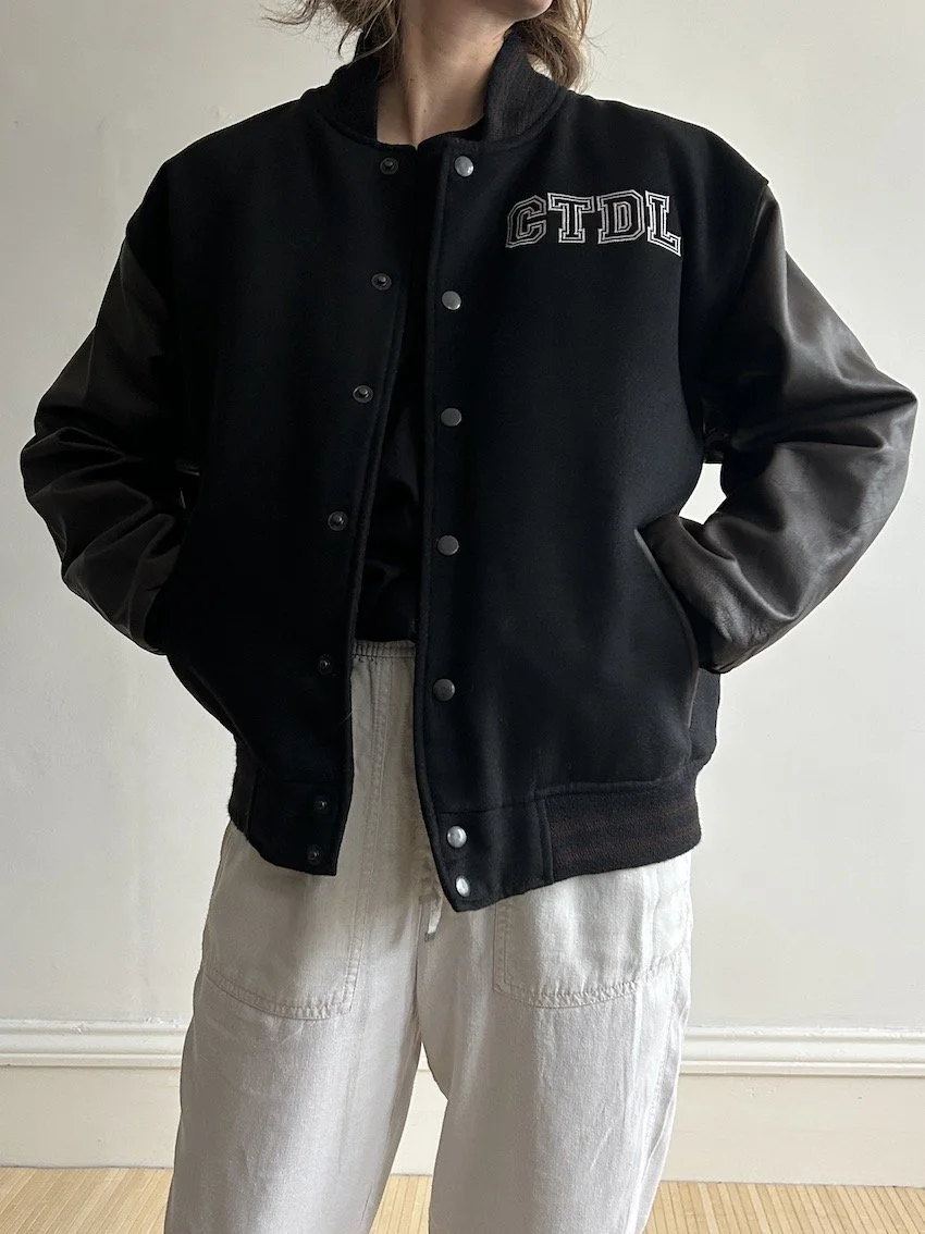 Vintage Black 100% Wool Bomber Jacket Size L