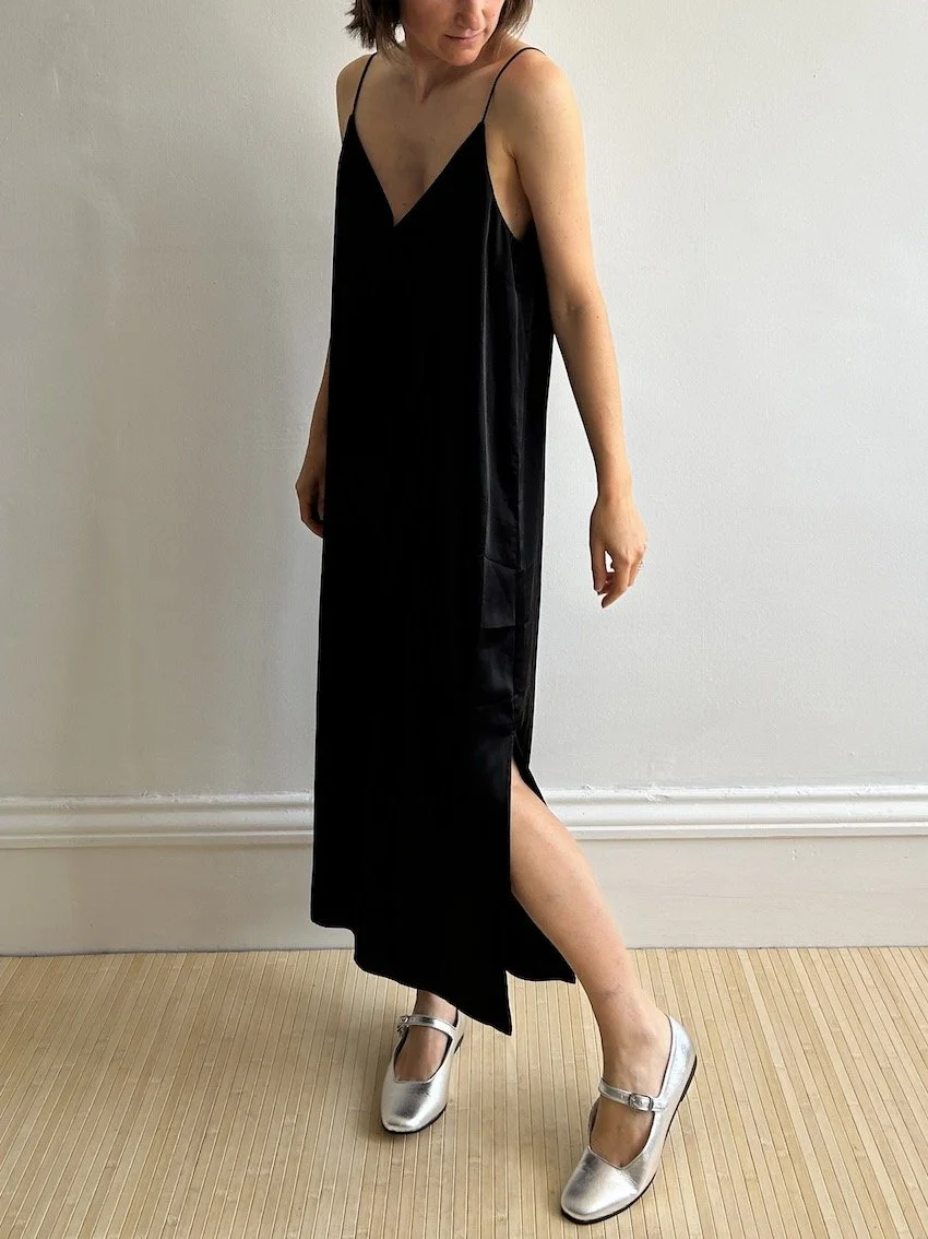 Monki Black Satin Slip Dress Size L
