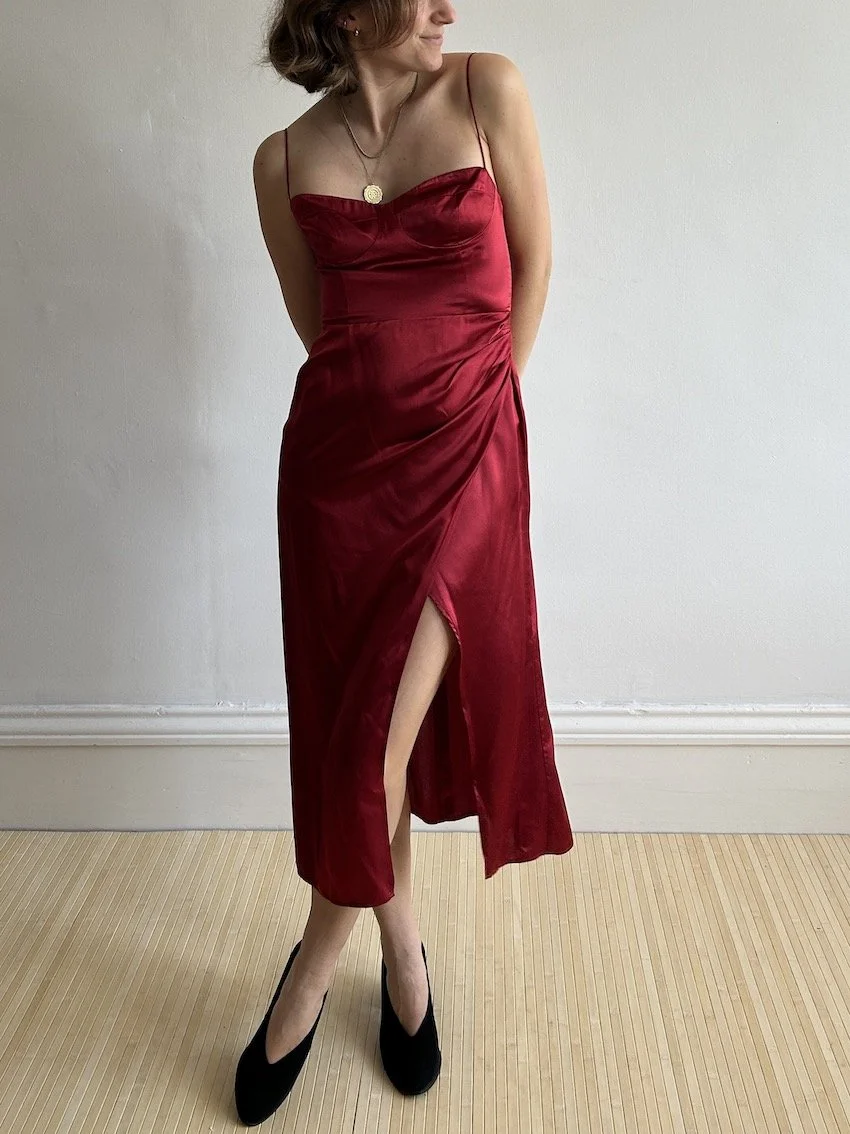 Reformation Burgundy Silk Split Midi Dress Size 8