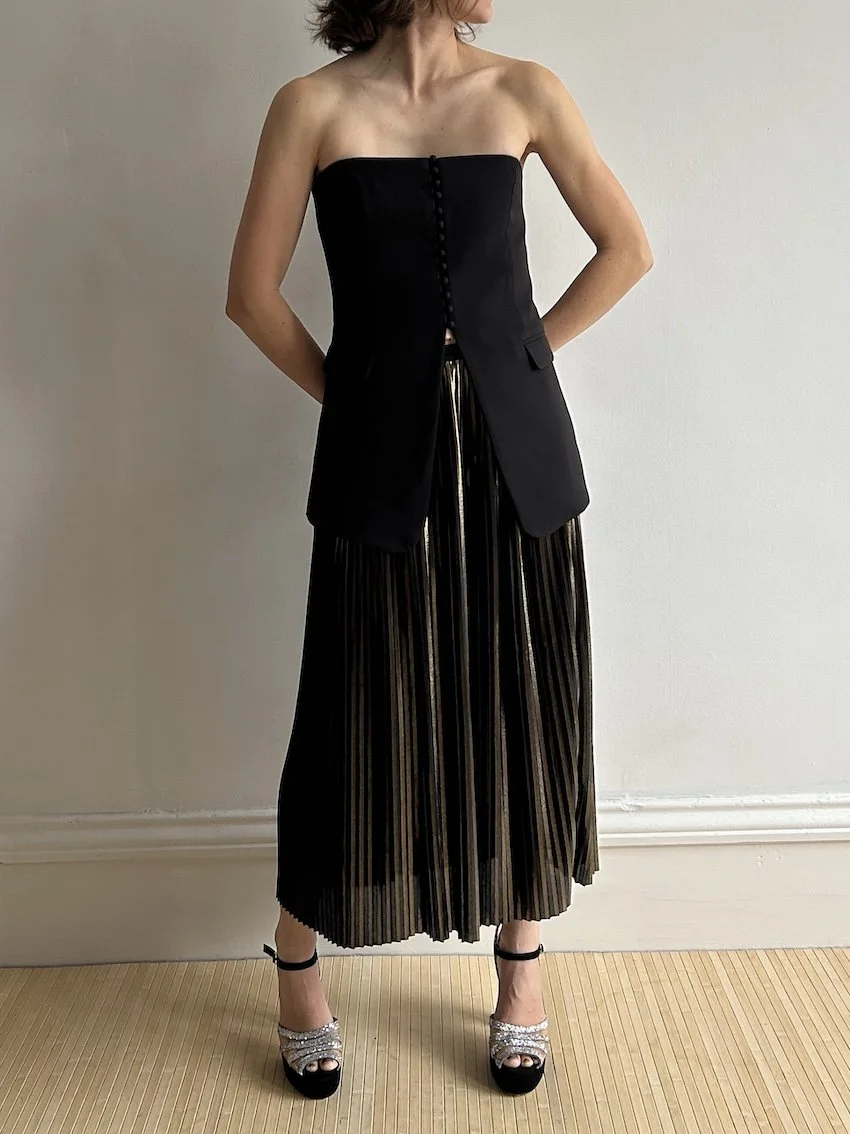 Warehouse Gold Pleated Midi Skirt Size 12