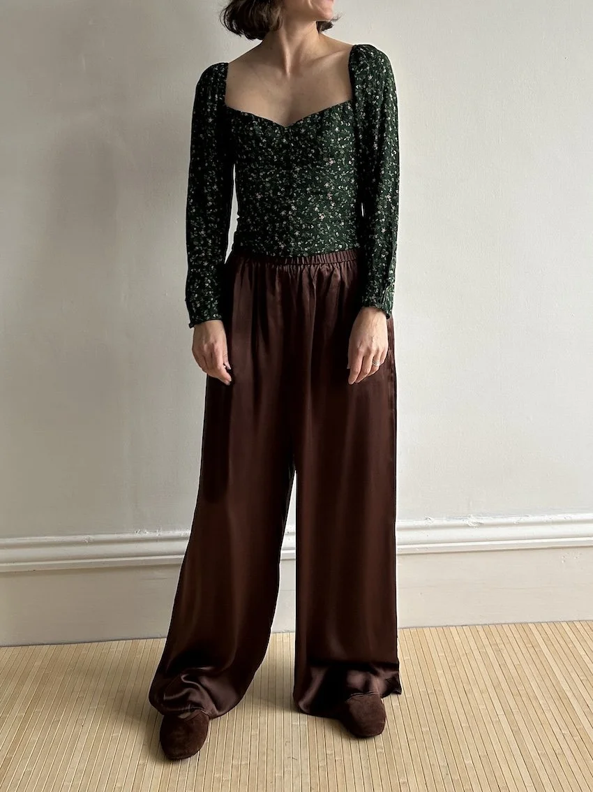 Arket Brown 100% Silk Satin Trousers Size M