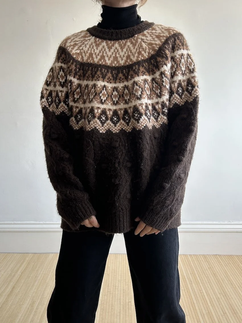 M&S Brown Fairisle Style Knit Jumper Size L