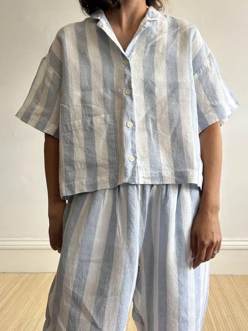 Beyond Nine Stripe Linen PJ Shirt Size L