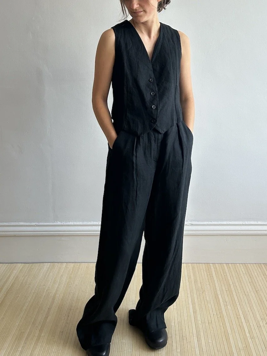 Albaray Black Linen Pleat Front Trousers Size 14