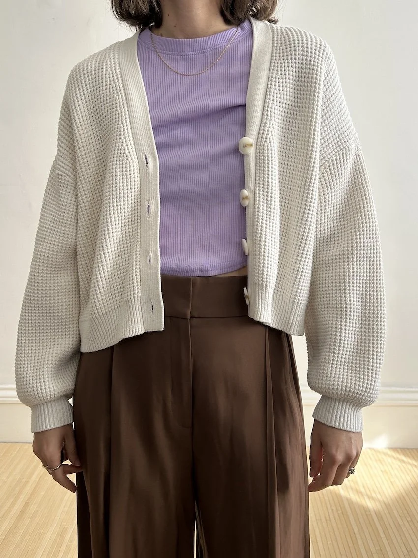 Mango White Cotton Knit Cardigan Size S