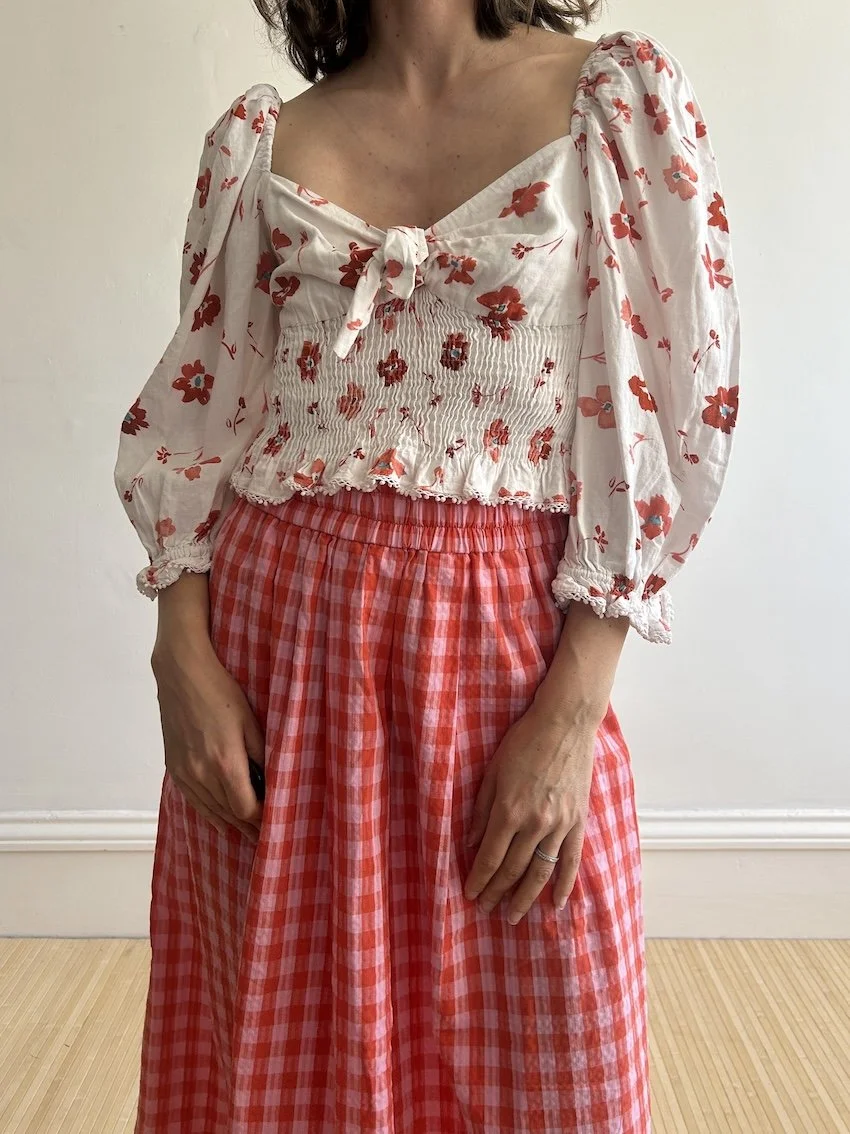 Zara Red Floral Puff Sleeve Top Size S