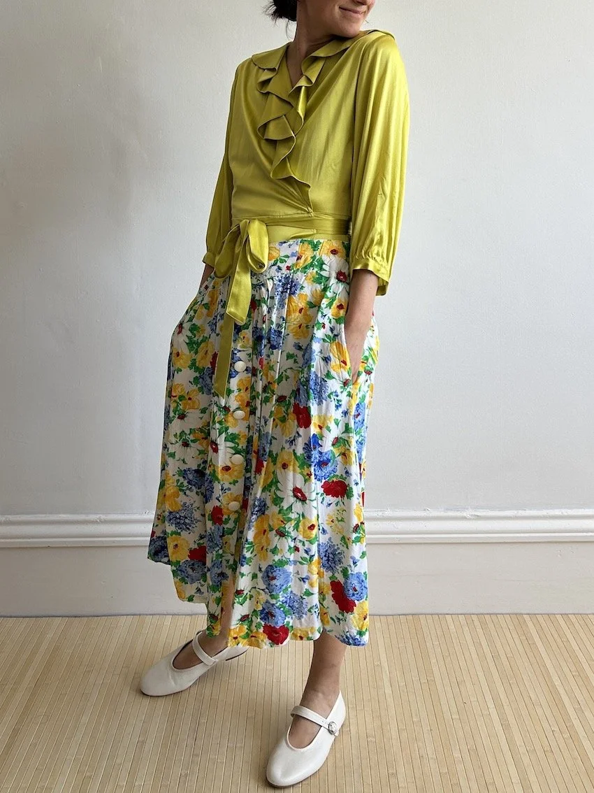 Vintage Spring Floral Midi Skirt Size 10