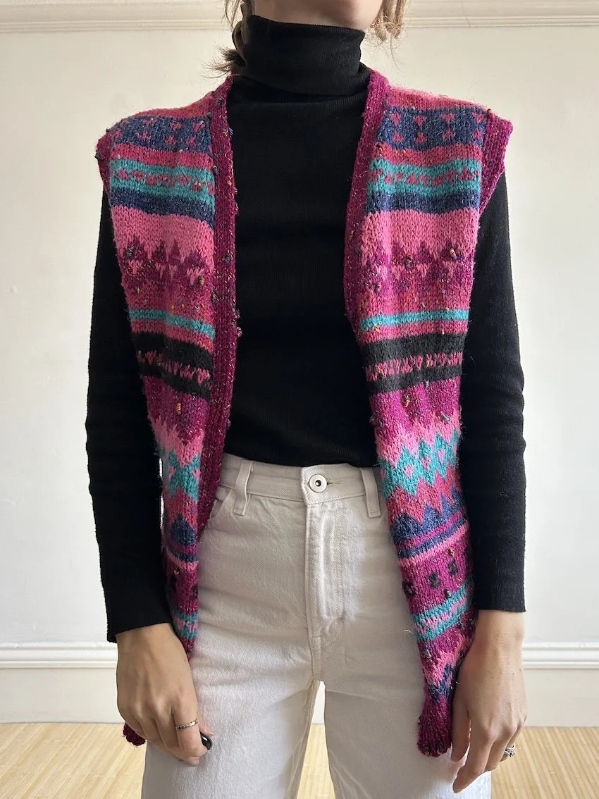 Vintage Pink Sleeveless Knit Cardigan One Size