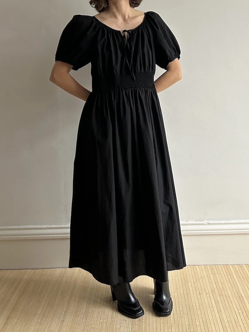 Uniqlo Black Cotton Stretch Midi Dress Size L