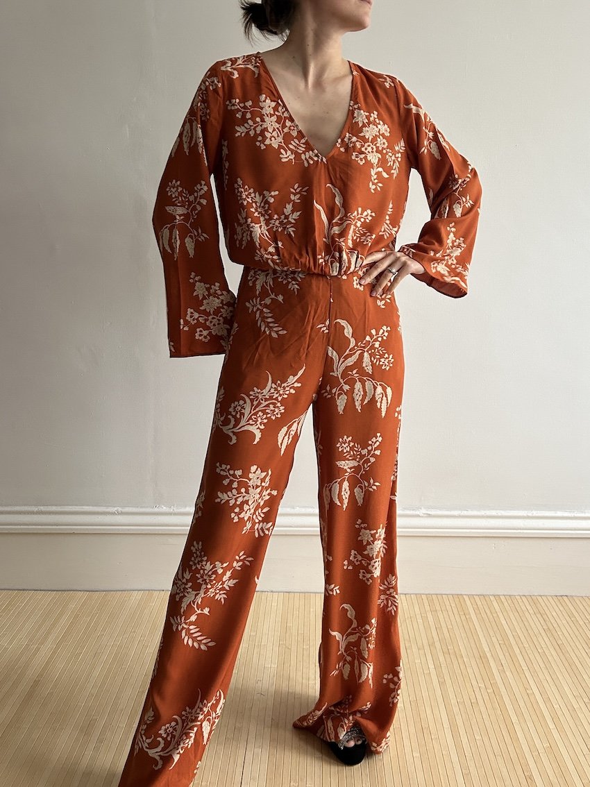 Sézane Burnt Orange Floral Jumpsuit Size 10