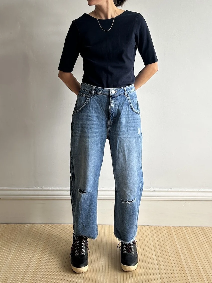 Seventy + Mochi Distressed Barrel Leg Cropped Jeans W28