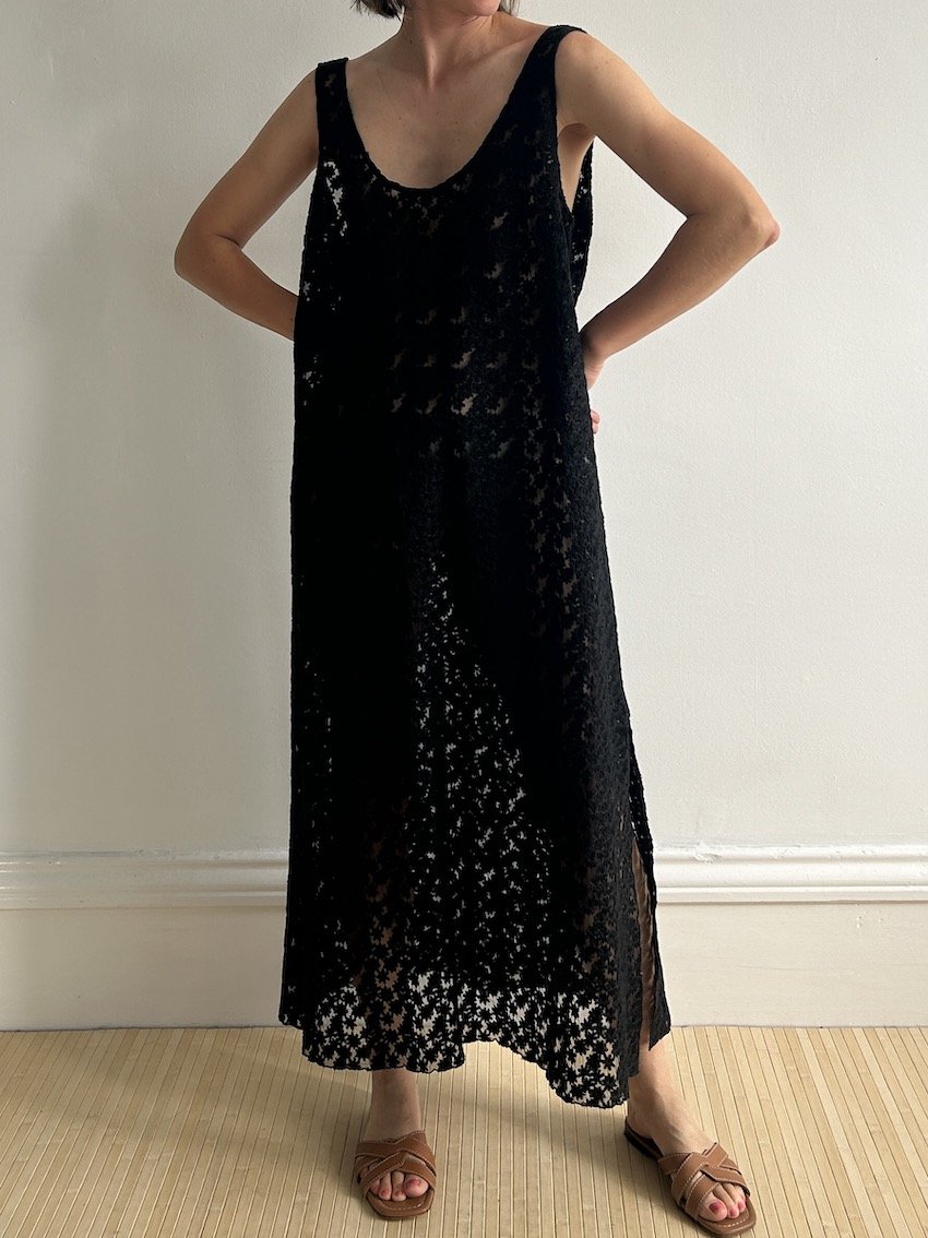Hush Black Embroidered Floral Sheer Dress Size L