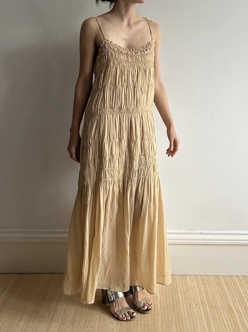 By Malene Birger Beige Pleated Maxi Dress Size 10/12