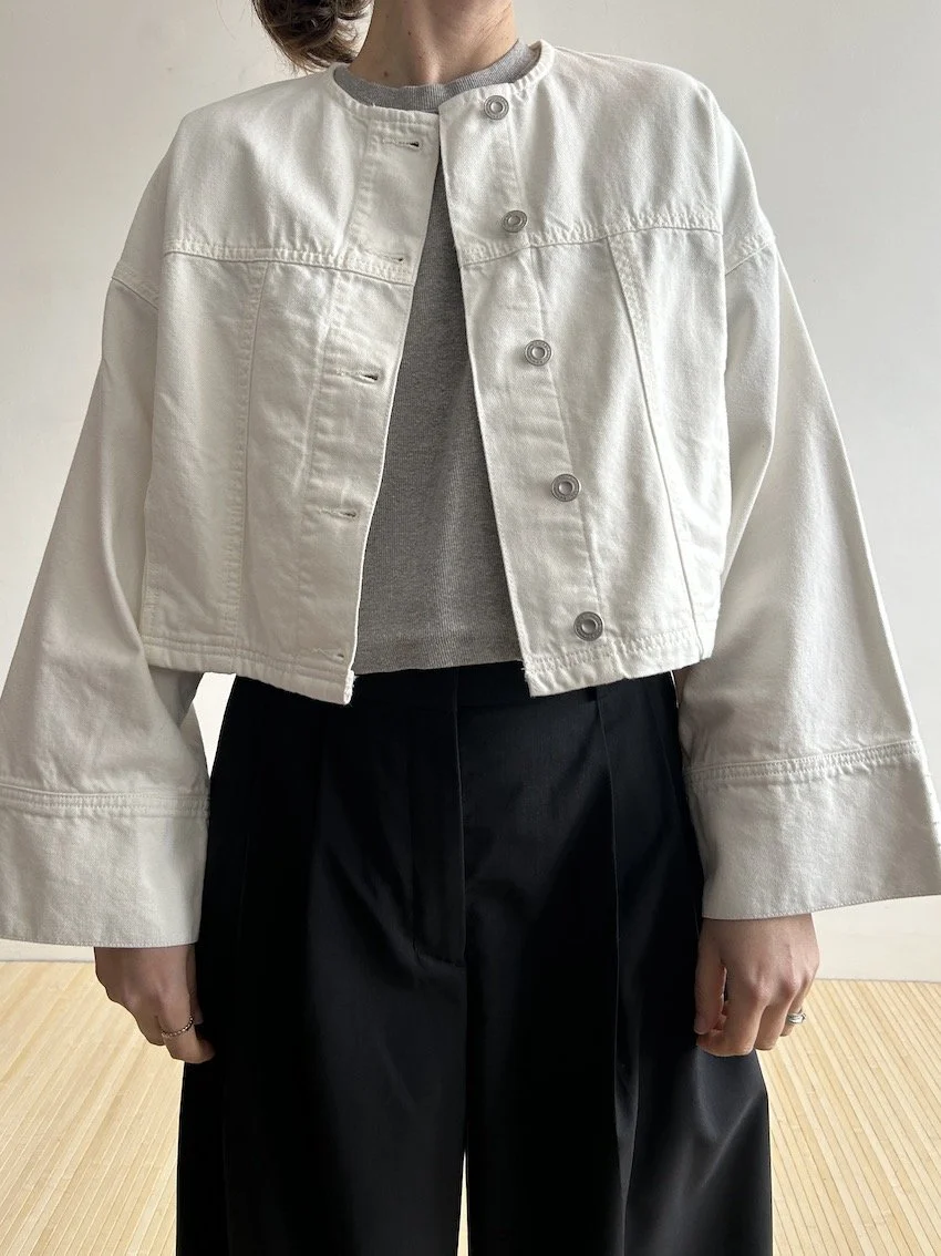 French Connection White Wide Sleeves Denim Jacket Size M