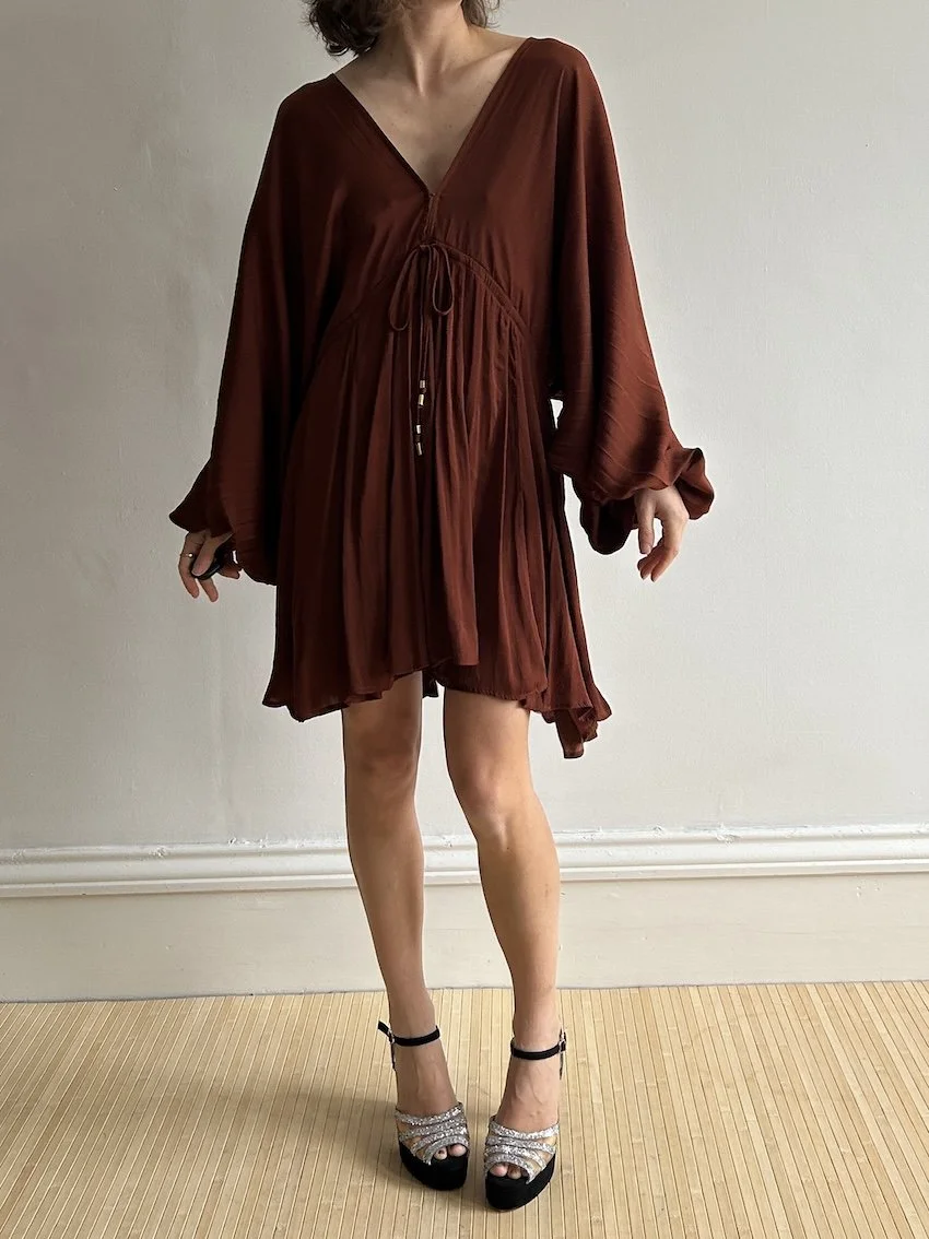 Free People Burgundy Satin Mini Dress Size S