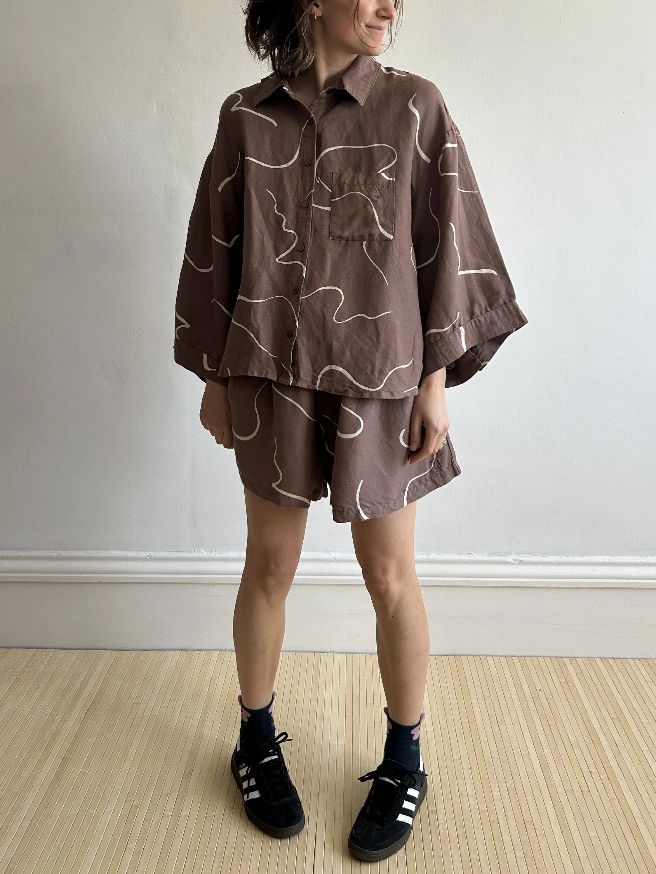 Wat The Brand Light Brown Swirl Linen Oversized Shirt Size L