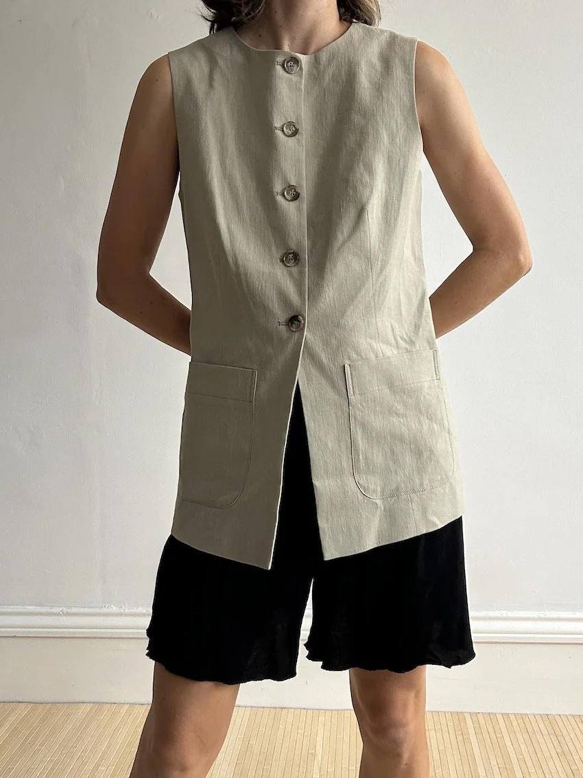 Arket Beige Long Line Waistcoat Size 12