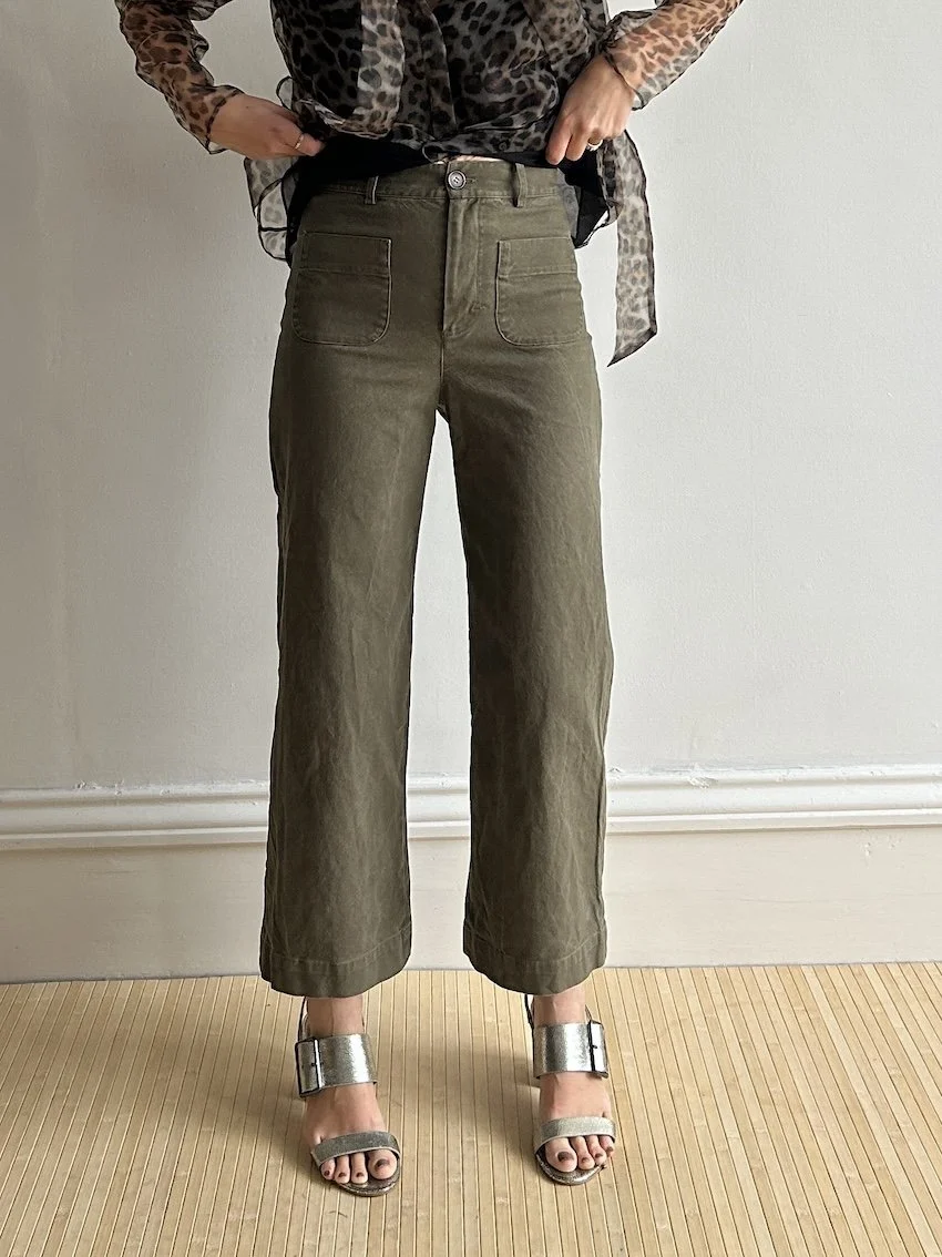 & Other Stories Forest Green Wide Leg Trousers Size 8