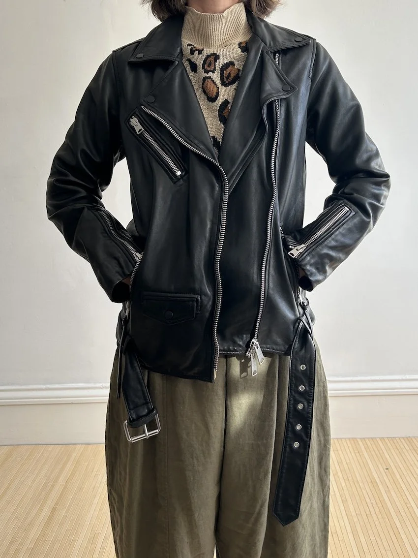 All Saints Black Leather Biker Jacket Size S