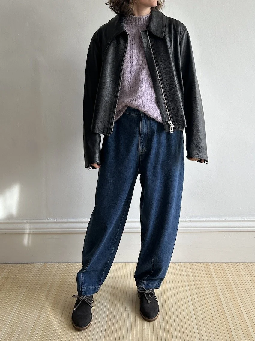 H&M Collared Flat Grain Leather Jacket Size M