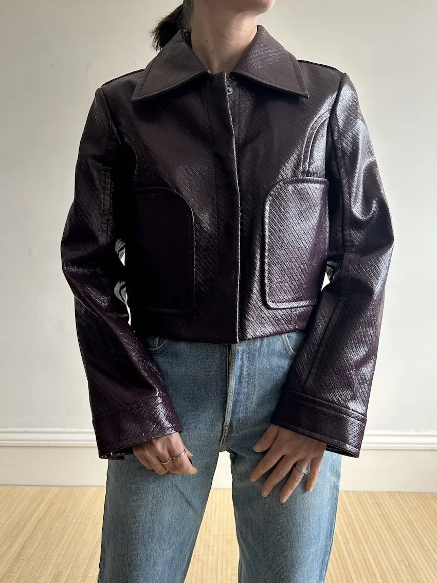 & Other Stories Plum Coated Cropped Jacket Size 10