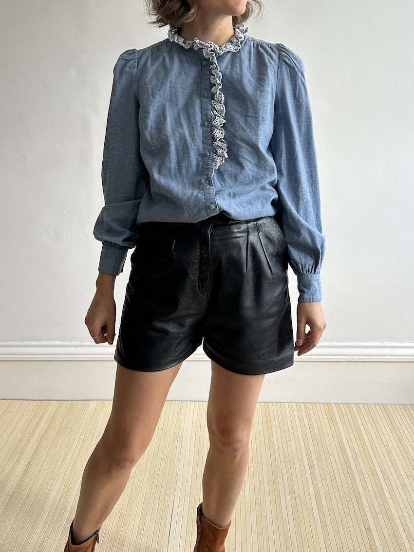 Sézane Denim Lace Trim Shirt Size 6