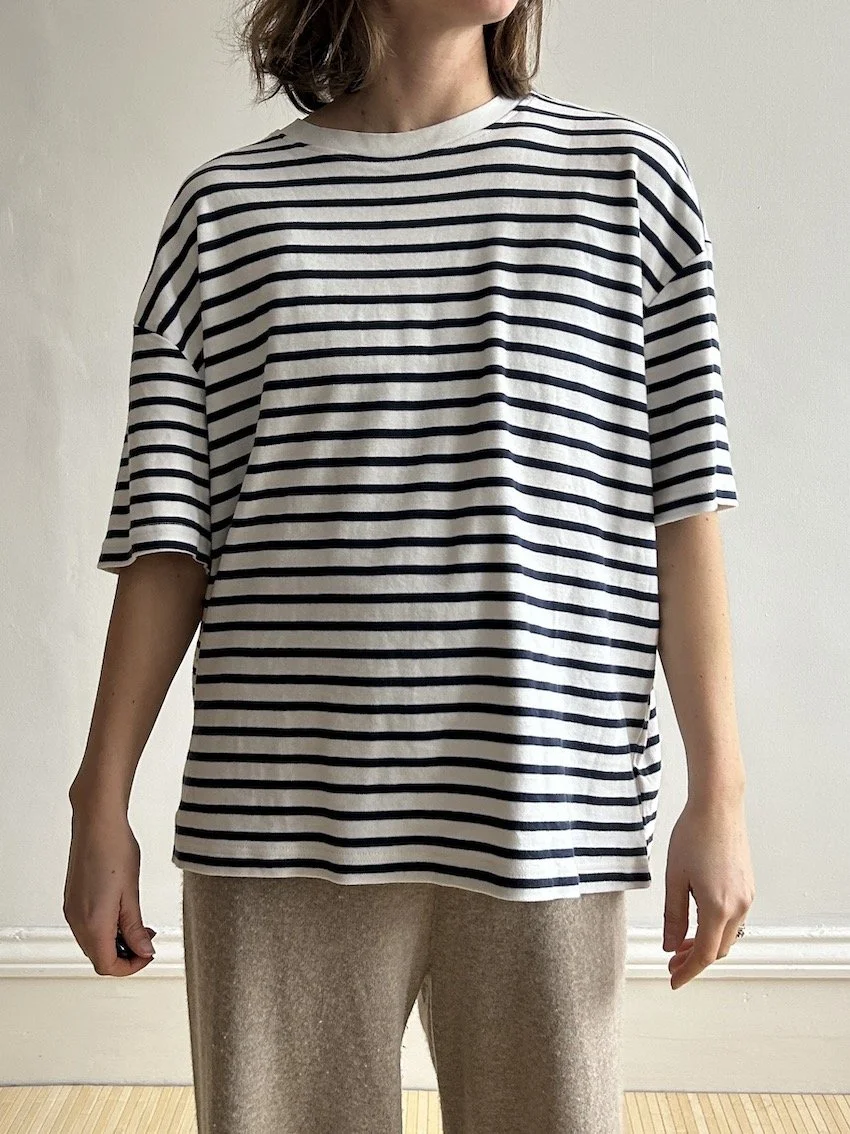 Primark Navy & White Stripe Jersey T-Shirt Size L