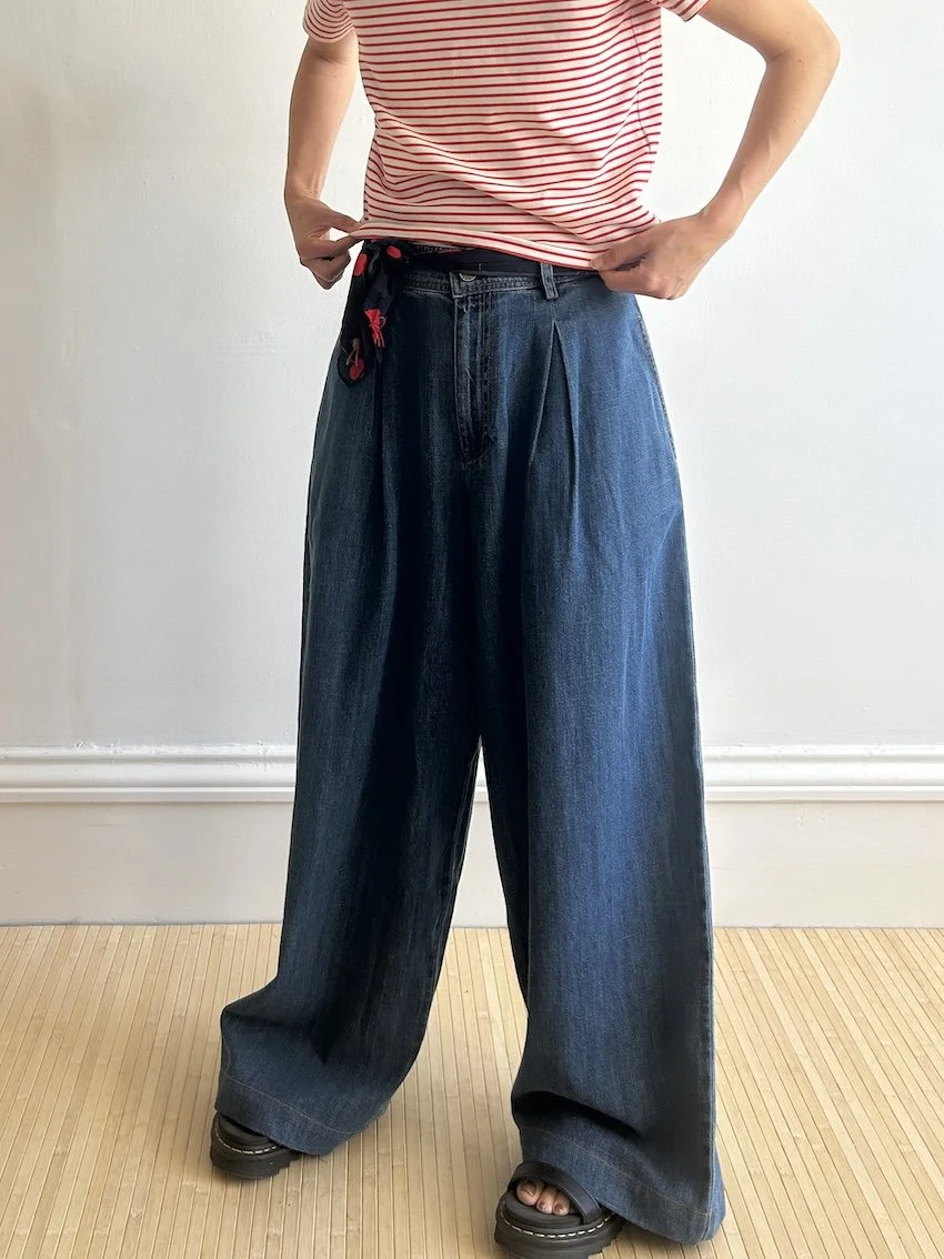 Louise Misha Frederica Stone Blue Wide Leg Jeans Size 14