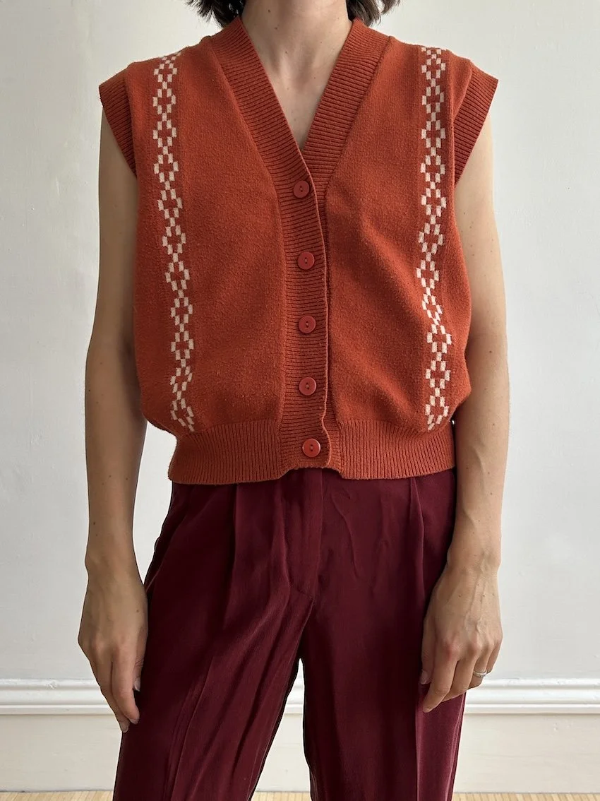 Burnt Orange Sleeveless Neck Cardigan Size M