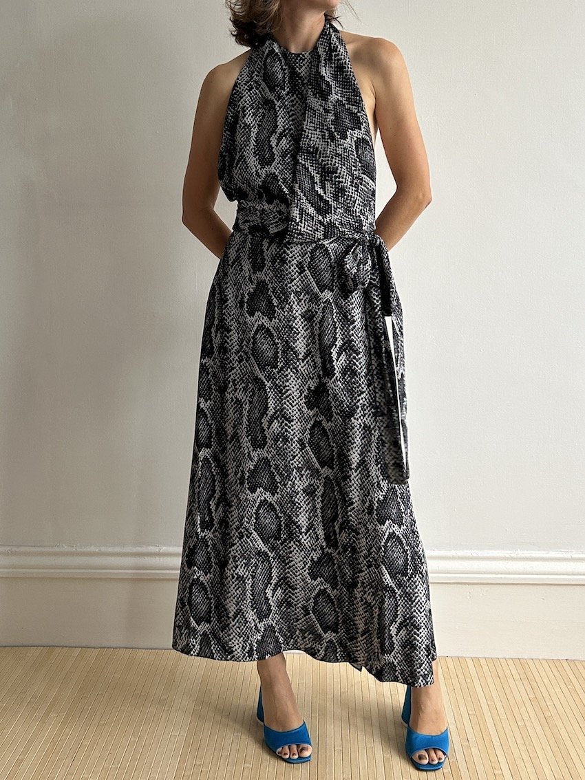 Raey Monochrome Snakeskin Silk Wrap Dress Size 12