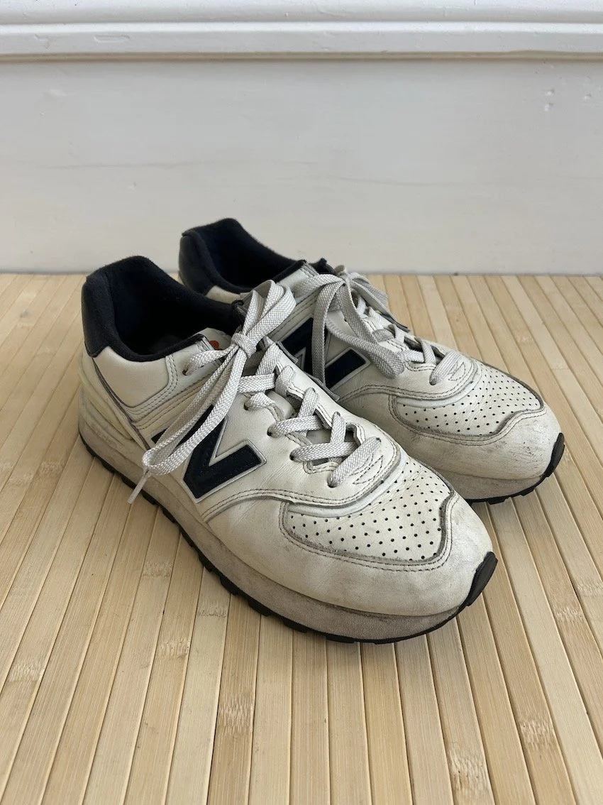 New Balance White & Navy Leather Trainers Size 7.5