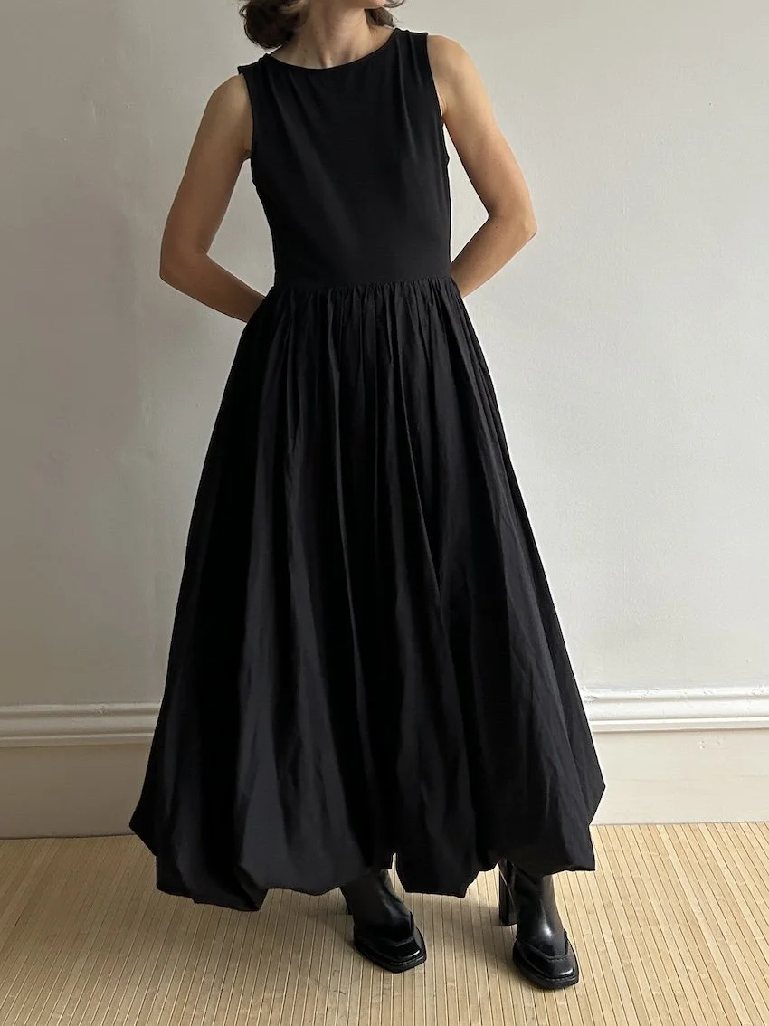 French Connection Black Cotton Balloon Skirt Dress Size M