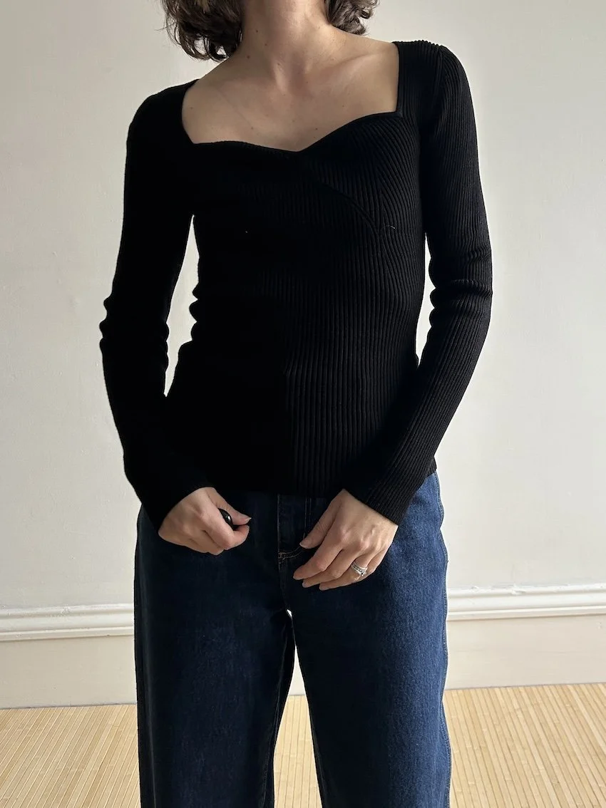& Other Stories Black Ribbed Top Size S