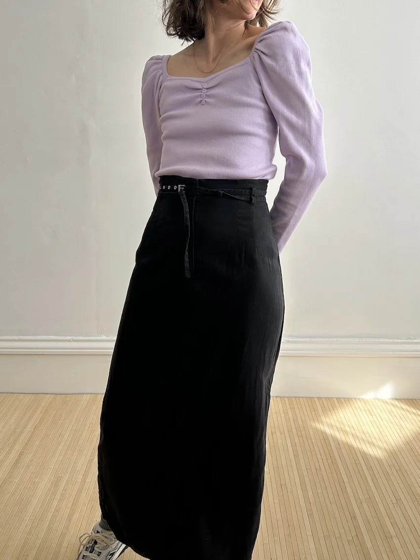 Luc-Ce Lilac Puff Sleeve Stretch Top Size M