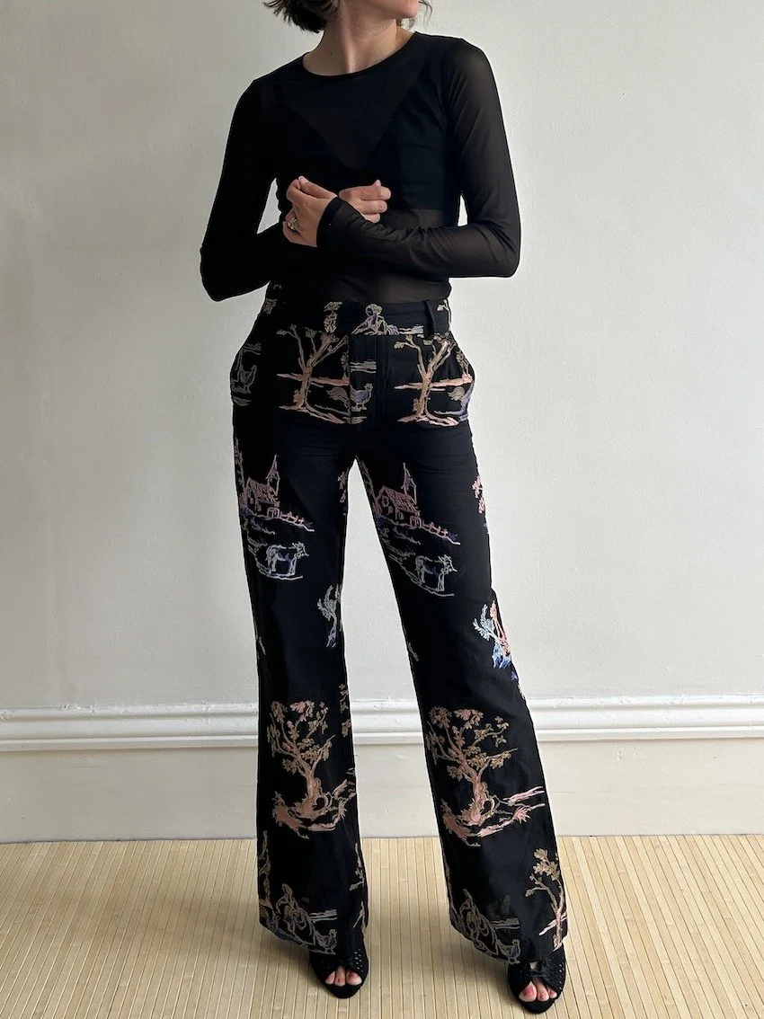 Zara Black Straight Embroidered Trousers Size XS