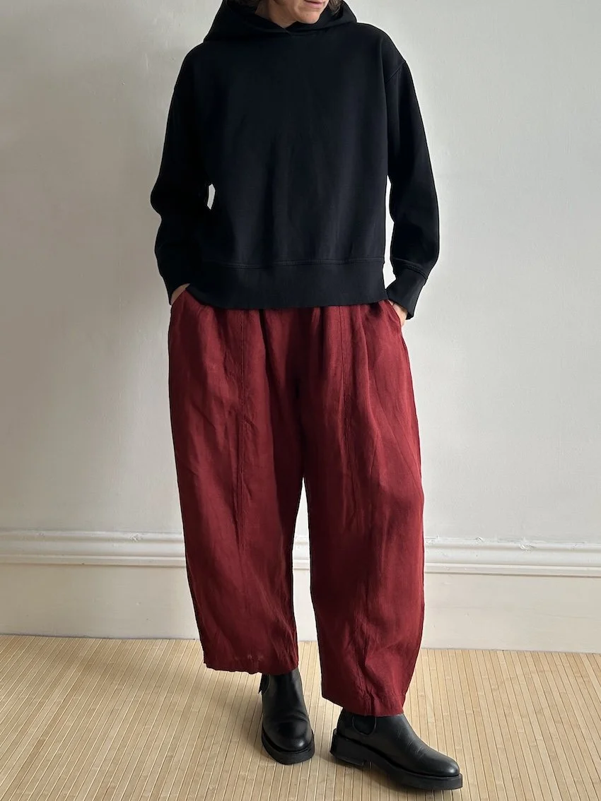 Beyond Nine Burgundy Linen Mabel Trousers Size M